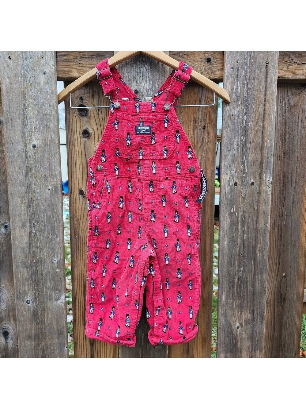 OshKosh Baby Nutcracker Print Corduroy Overalls - Red 24 Months BNWT